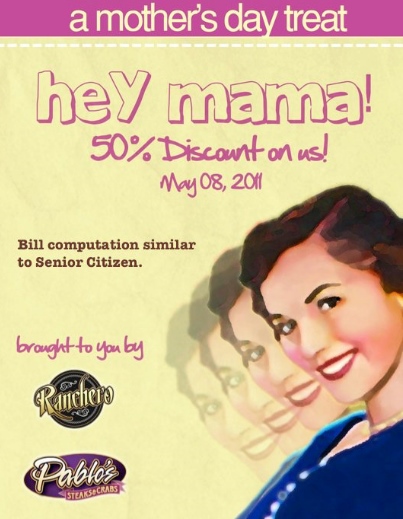 Ranchero Restaurant Davao Mother's Day treat discount promo May 8 2011